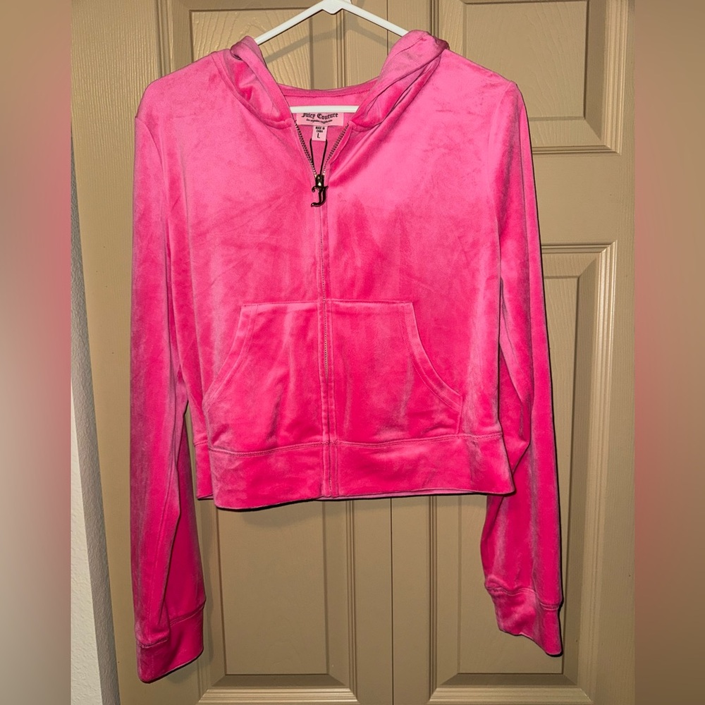 NWT - Juicy Couture OG Big Bling velour hoodie in the color "Hot Pink/Silver" - Picture 2 of 6